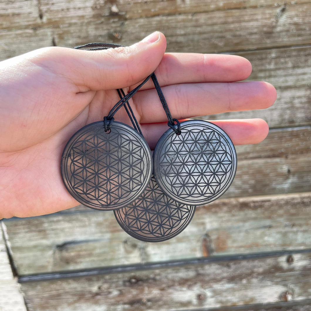 Large Shungite Flower of Life Pendant