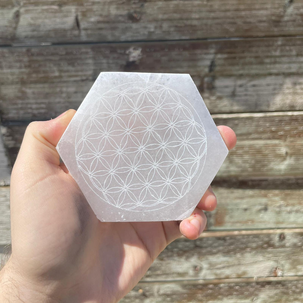 Flower of life Selenite plate